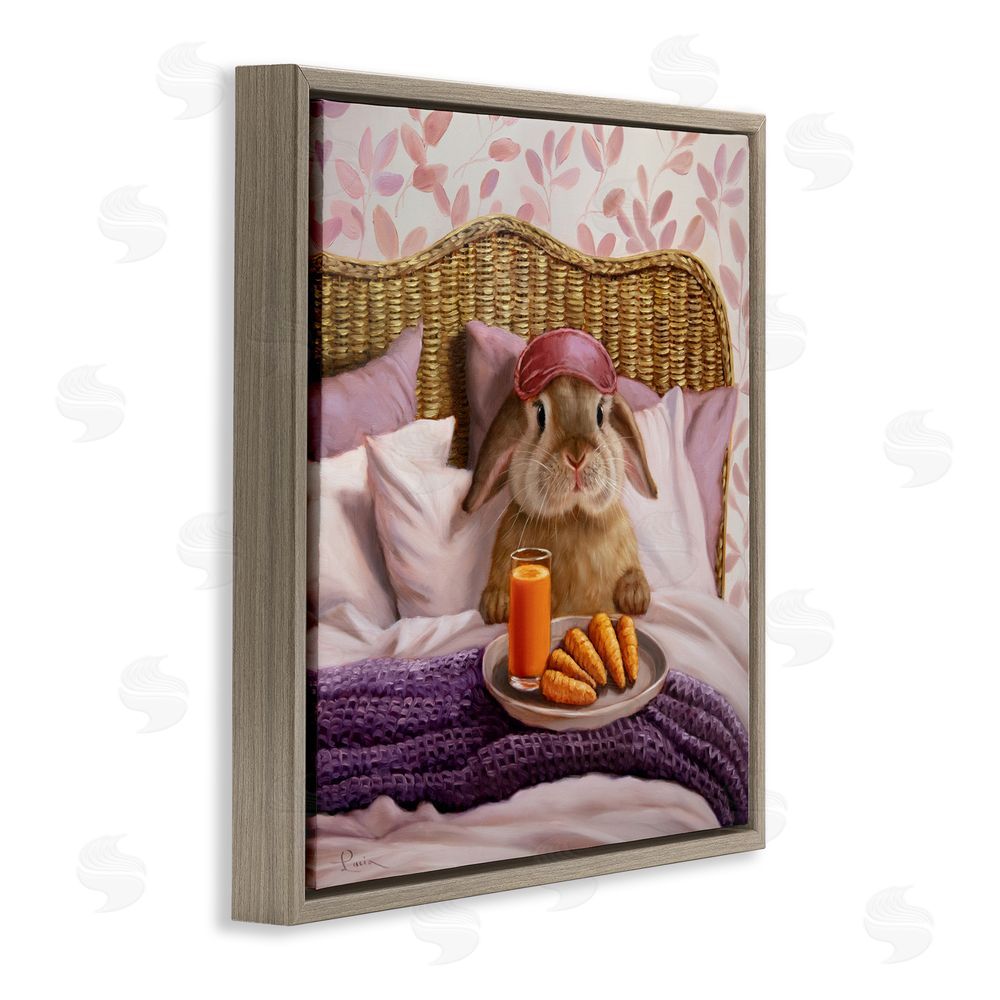 Lucia Heffernan Hoppy Meal Bunny in Bed Brown Floating Frame Canvas Wall Art