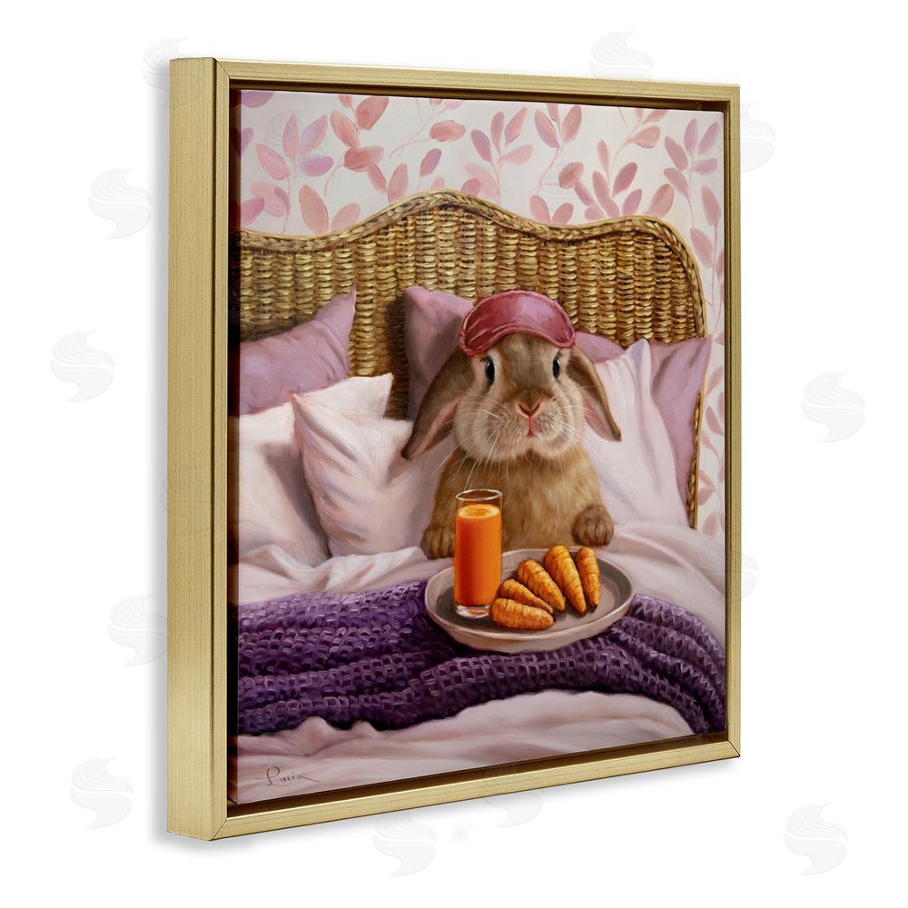 Lucia Heffernan Hoppy Meal Bunny in Bed Gold Floating Frame Canvas Wall Art