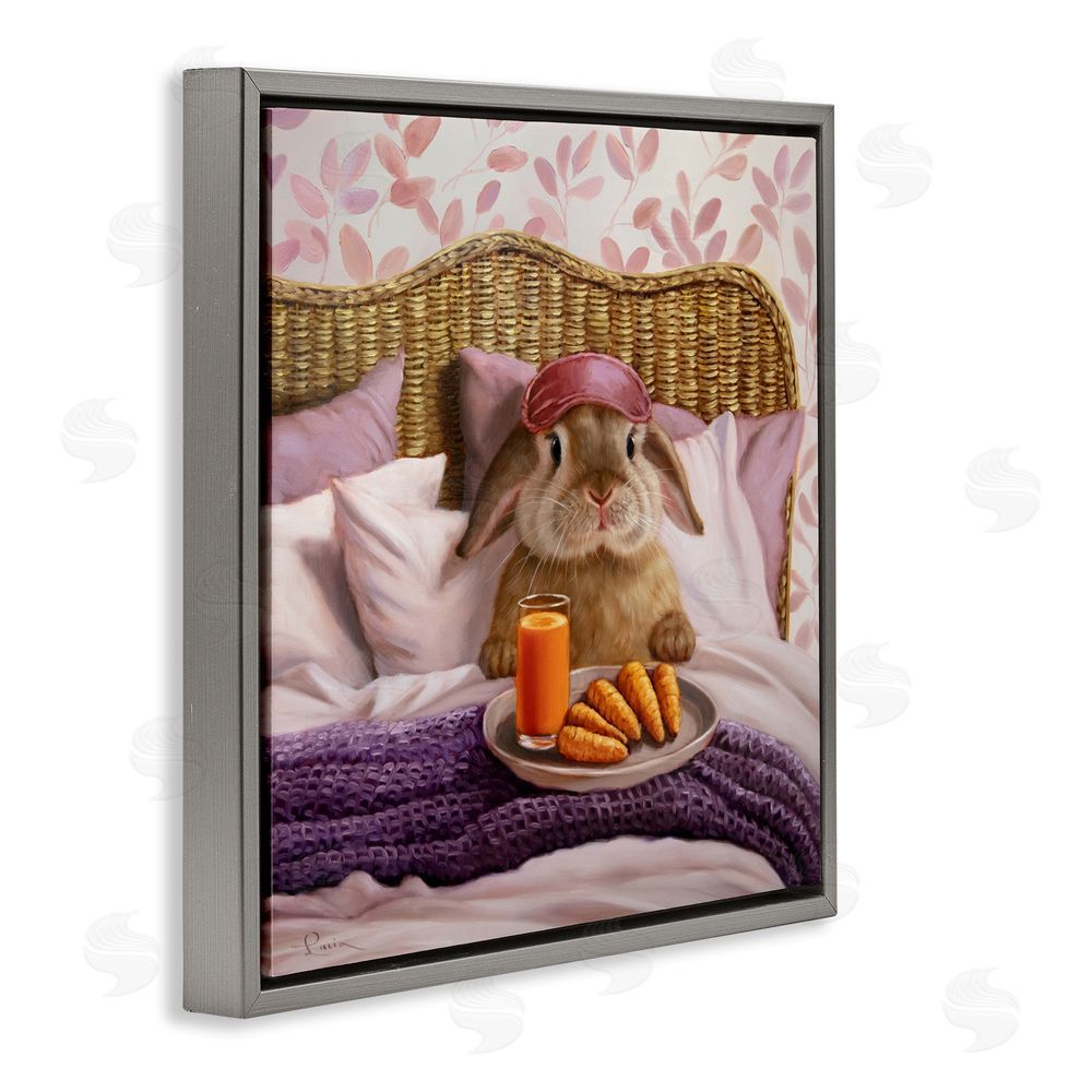 Lucia Heffernan Hoppy Meal Bunny in Bed Gray Floating Frame Canvas Wall Art