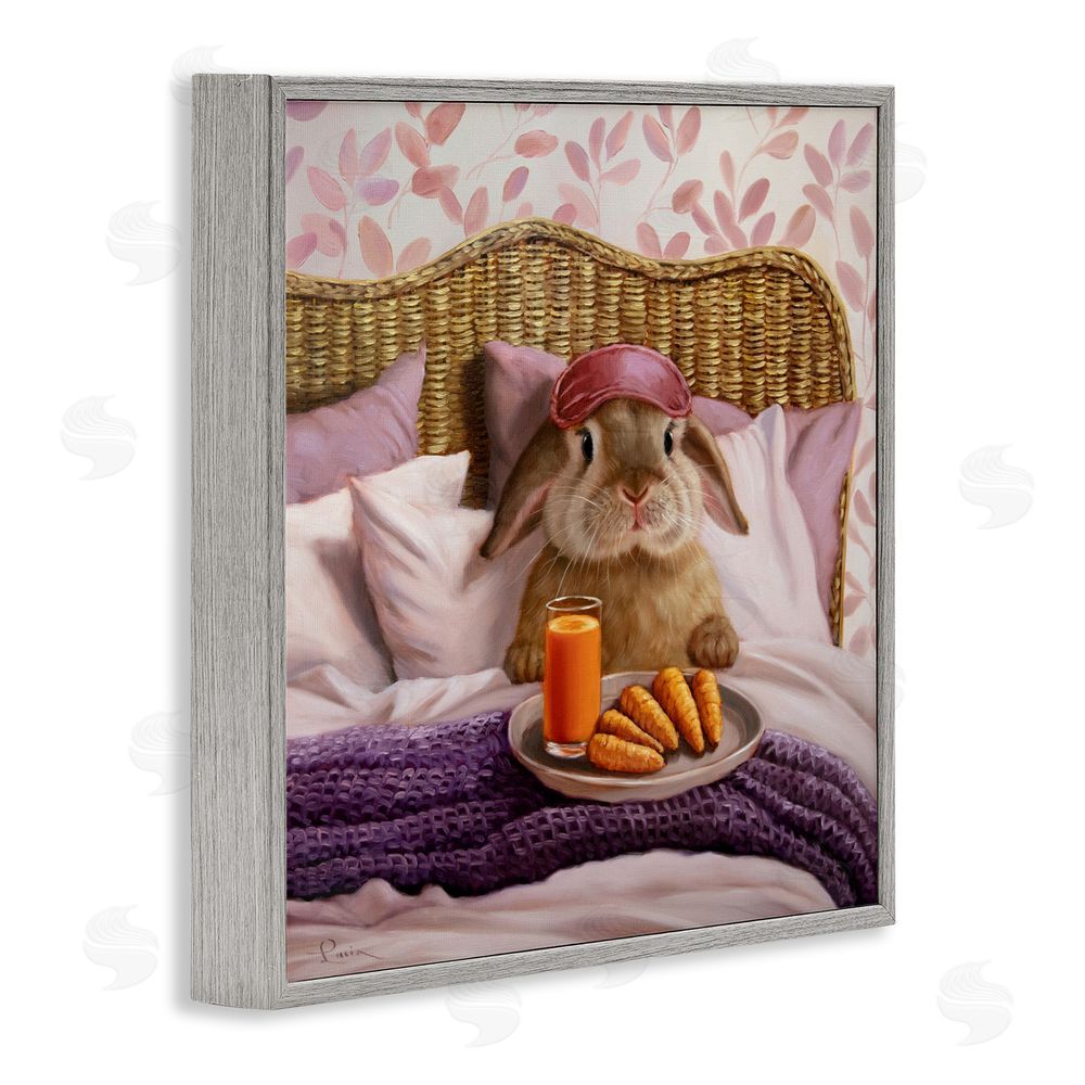 Lucia Heffernan Hoppy Meal Bunny in Bed Gray Framed Giclee Wall Art Print