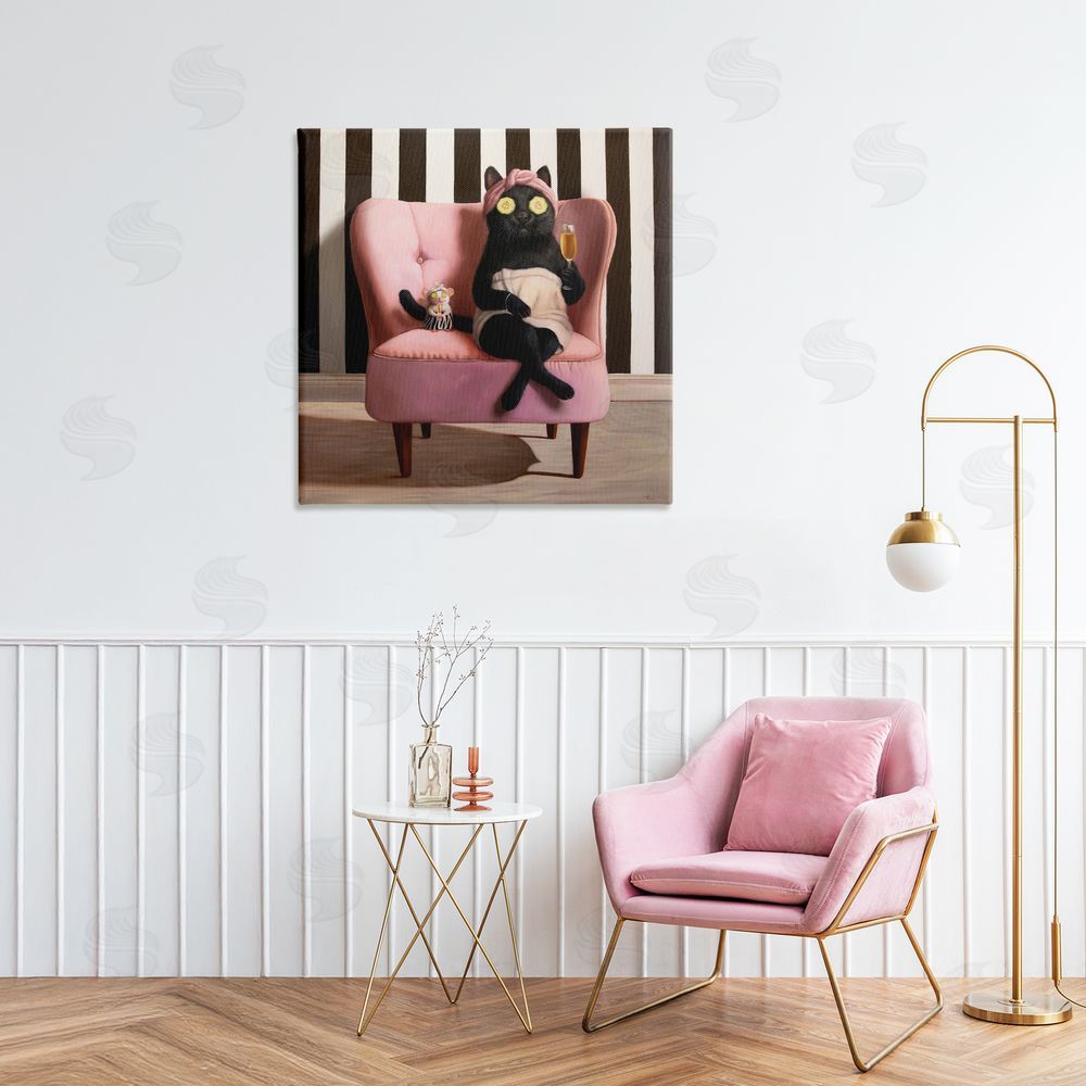 Lucia Heffernan Pamper Party Cat Stretched Canvas Wall Art in Room