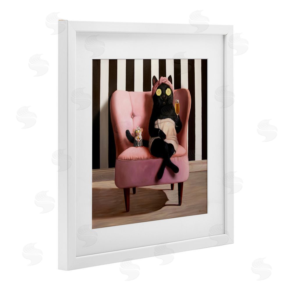 Lucia Heffernan Pamper Party Cat White Framed Print Under Glass Wall Art