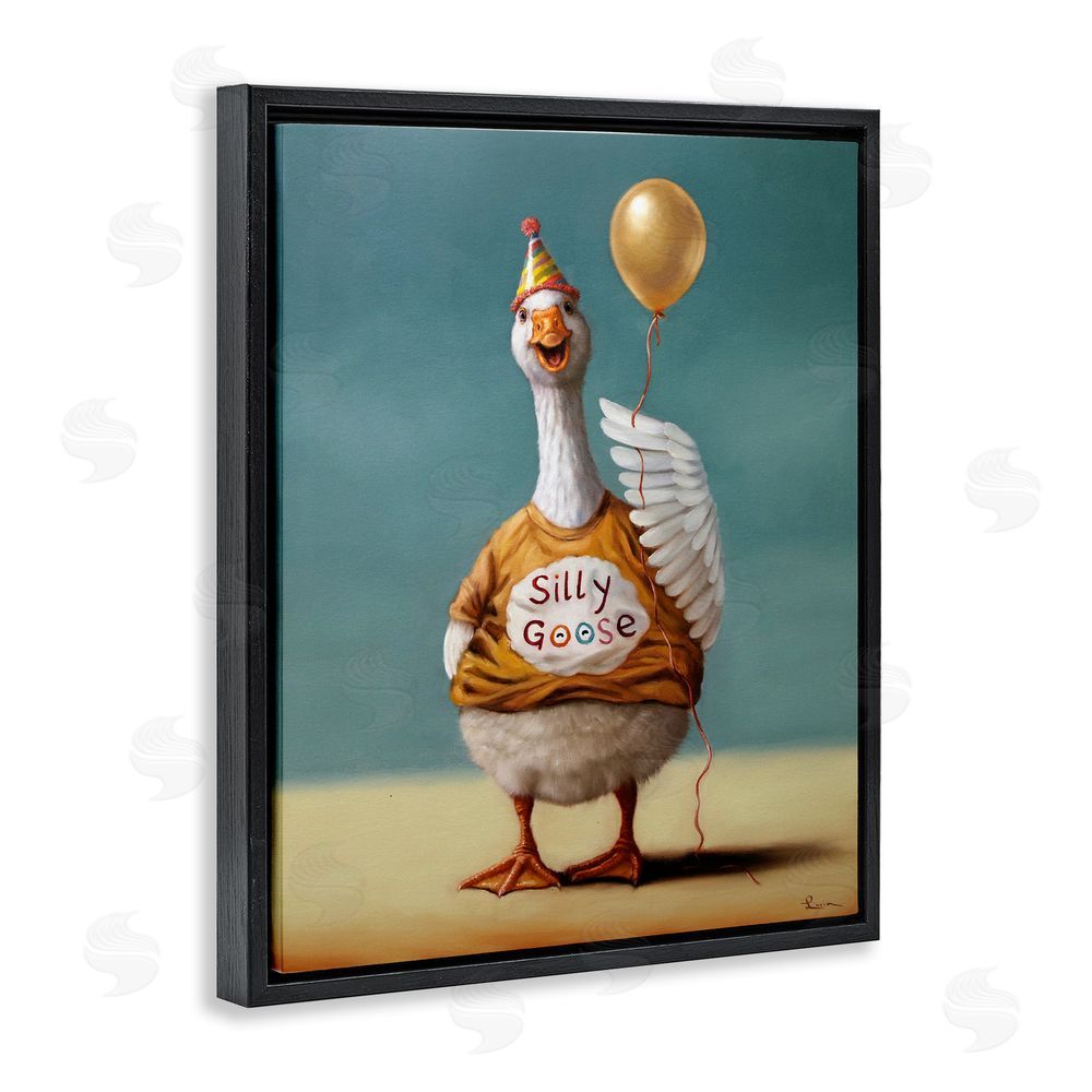 Lucia Heffernan Silly Goose with Balloon Black Floating Frame Canvas Wall Art Print