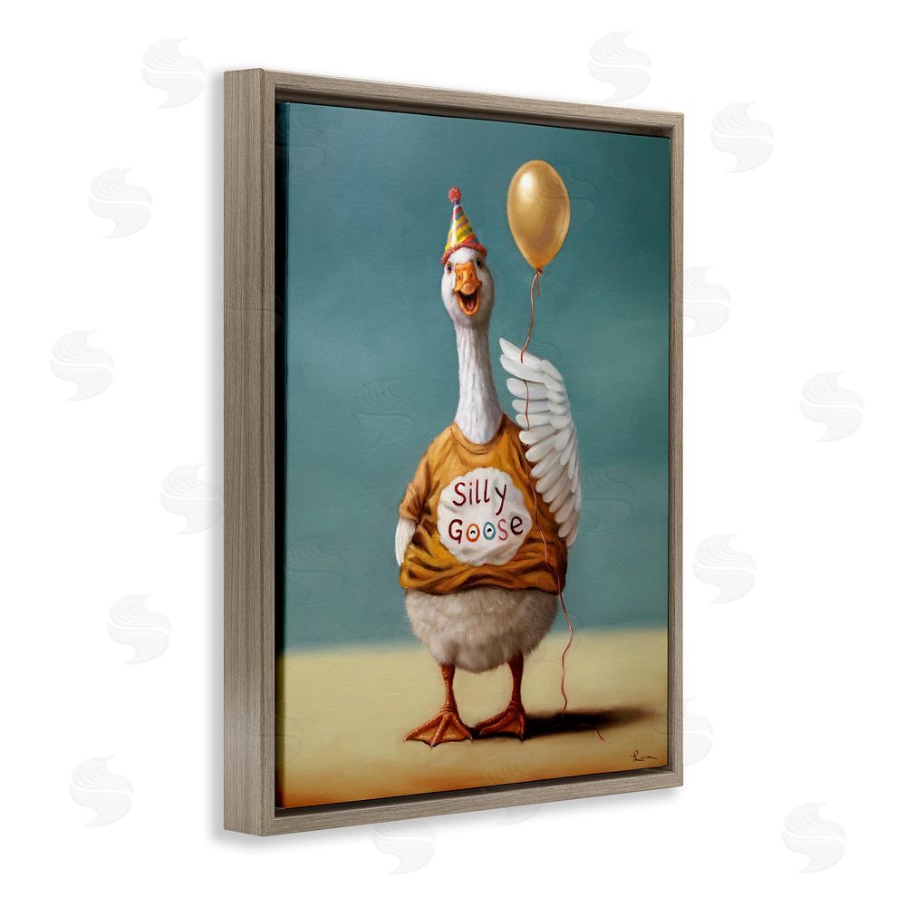 Lucia Heffernan Silly Goose with Balloon Brown Floating Frame Canvas Wall Art Print