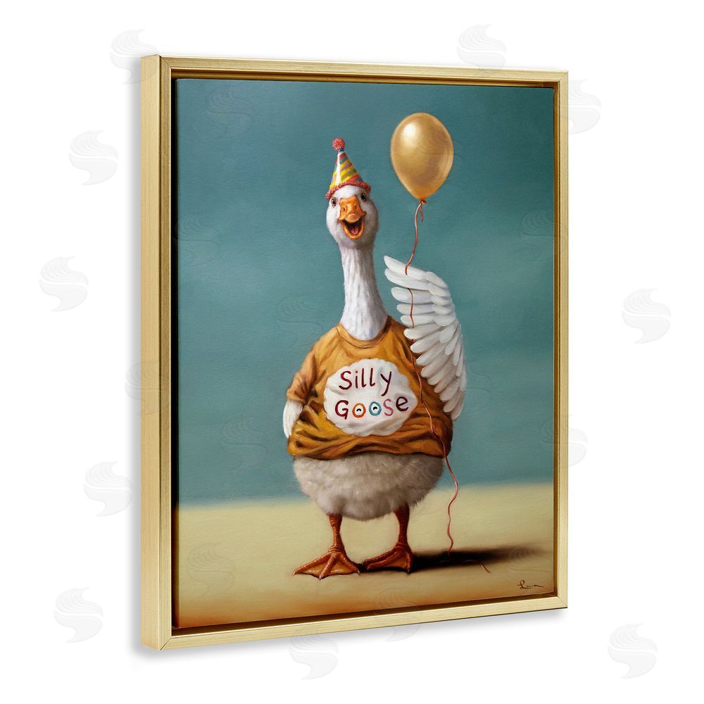 Lucia Heffernan Silly Goose with Balloon Gold Floating Frame Canvas Wall Art Print