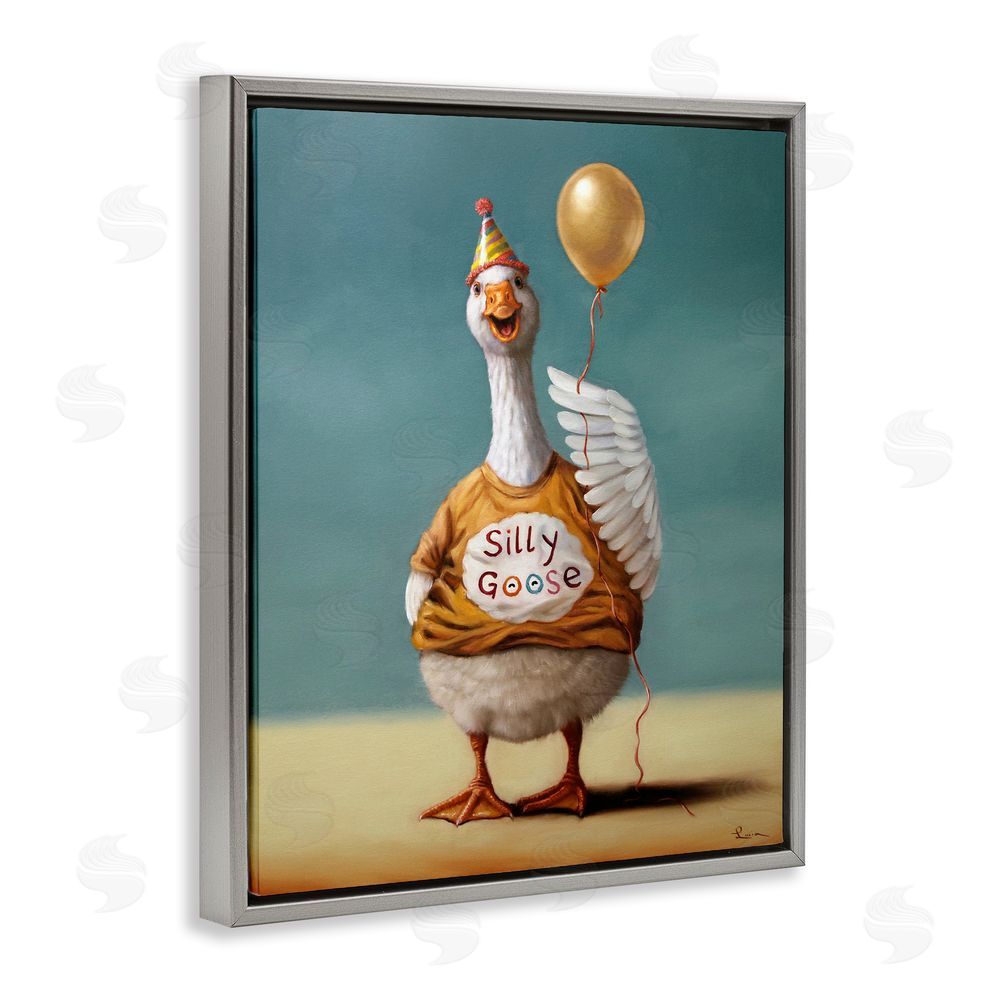 Lucia Heffernan Silly Goose with Balloon Gray Floating Frame Canvas Wall Art Print