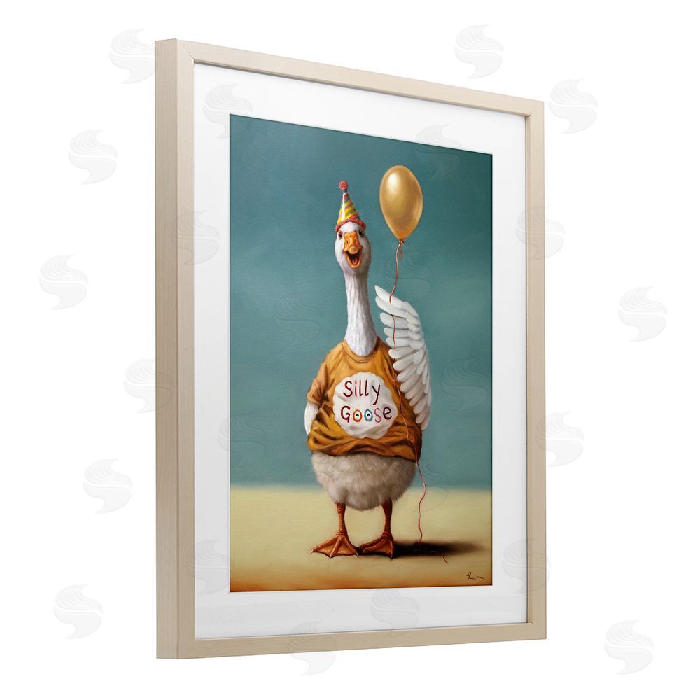 Lucia Heffernan Silly Goose with Balloon Brown Framed Print Under Glass Wall Art