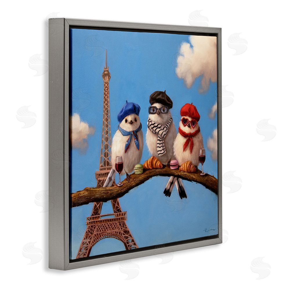 Lucia Heffernan Parisian Chic Birds in Paris Gray Floating Frame Canvas Wall Art Print