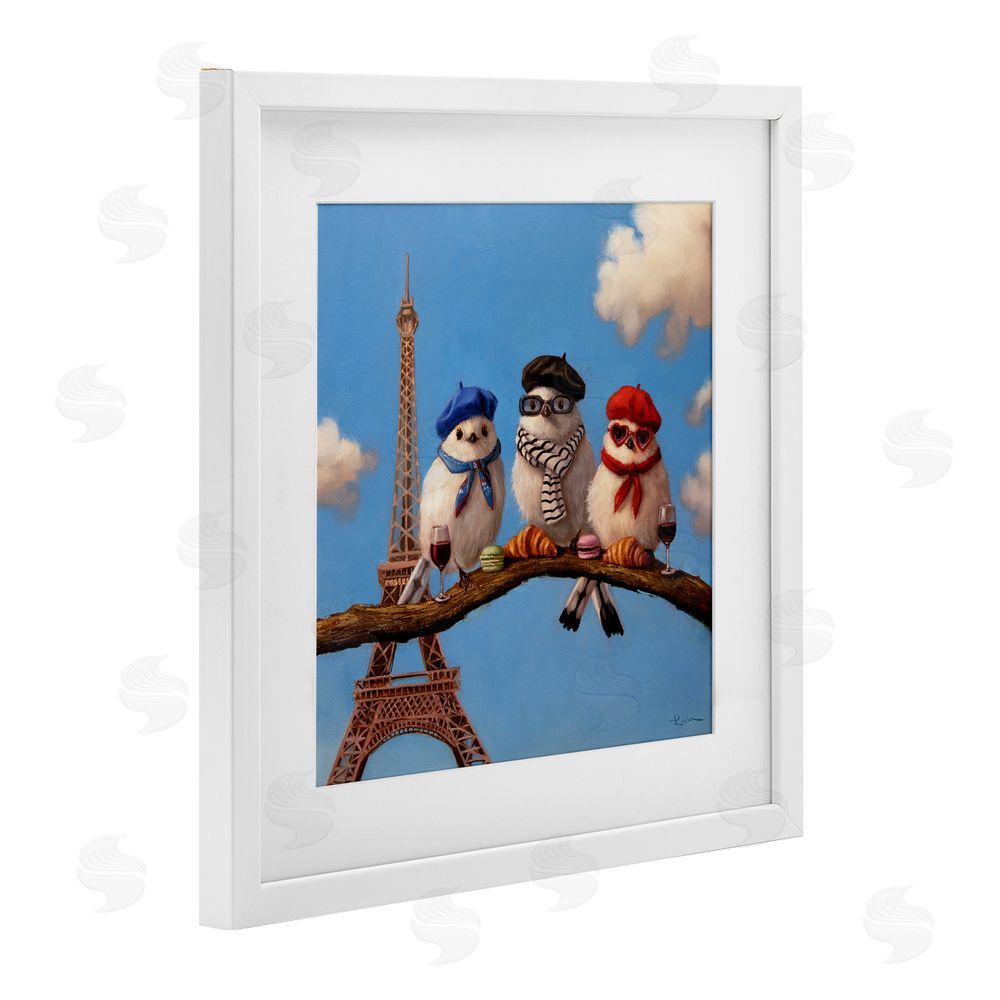 Lucia Heffernan Parisian Chic Birds in Paris White Framed Print Under Glass Wall Art