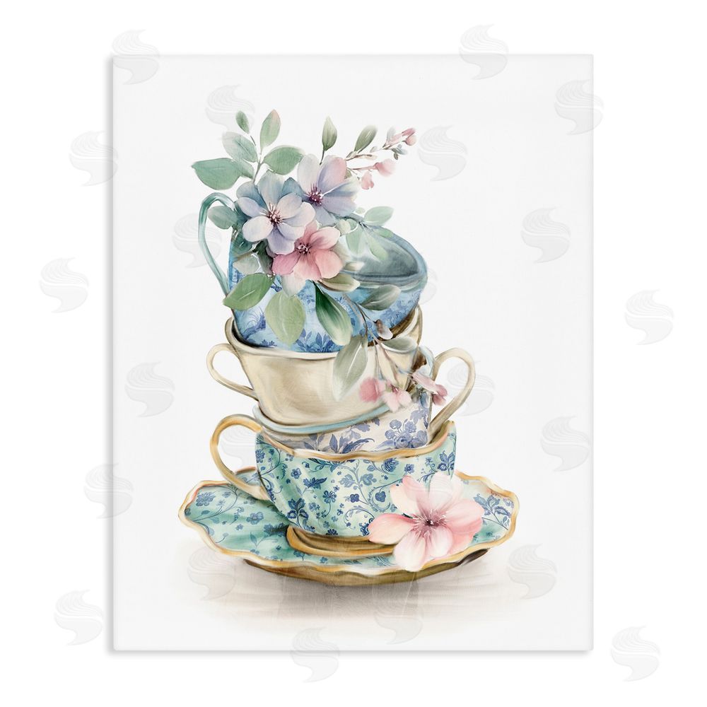 Kim Allen Floral Teacup Chinoiserie Stretched Canvas Wall Art
