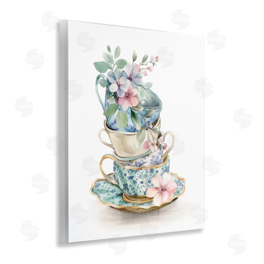 Kim Allen Floral Teacup Chinoiserie Wooden Wall Plaque Art Print