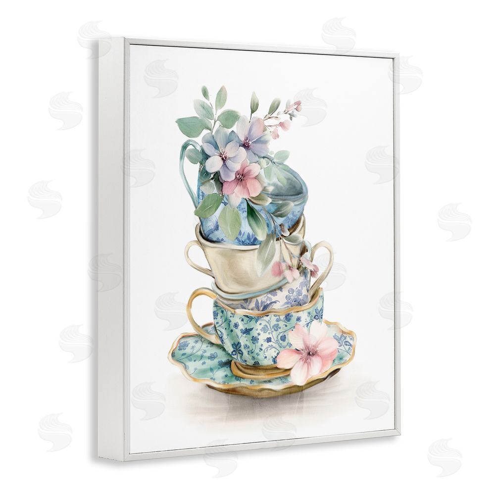 Kim Allen Floral Teacup Chinoiserie White Framed Giclee Wall Art Print