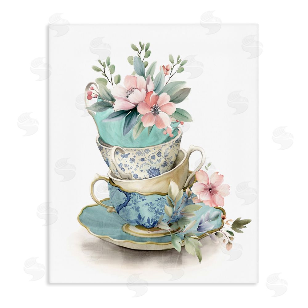 Kim Allen Tea Cup Chinoiserie Blossoms Stretched Canvas Wall Art Print