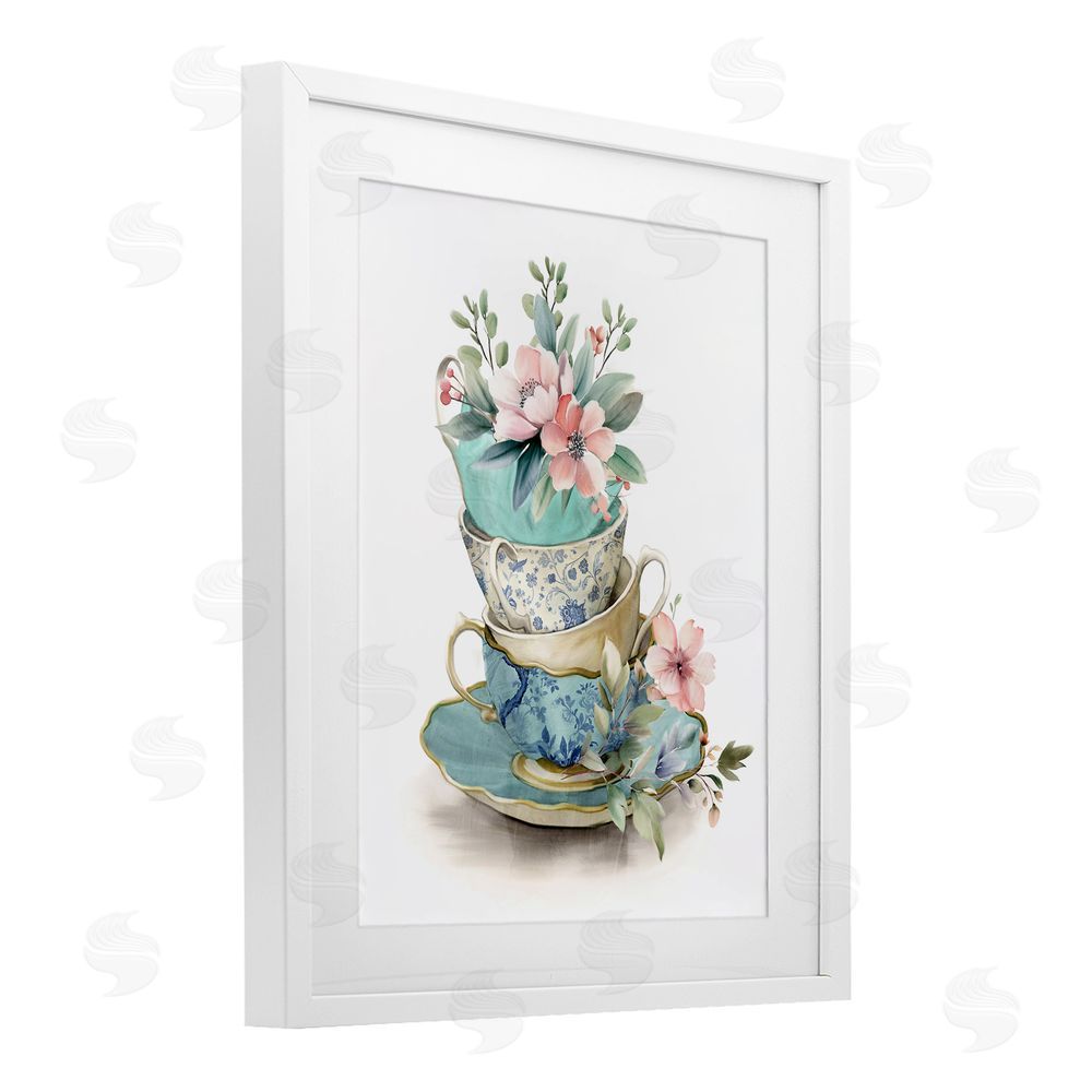 Kim Allen Tea Cup Chinoiserie Blossoms White Framed Print Under Glass Wall Art
