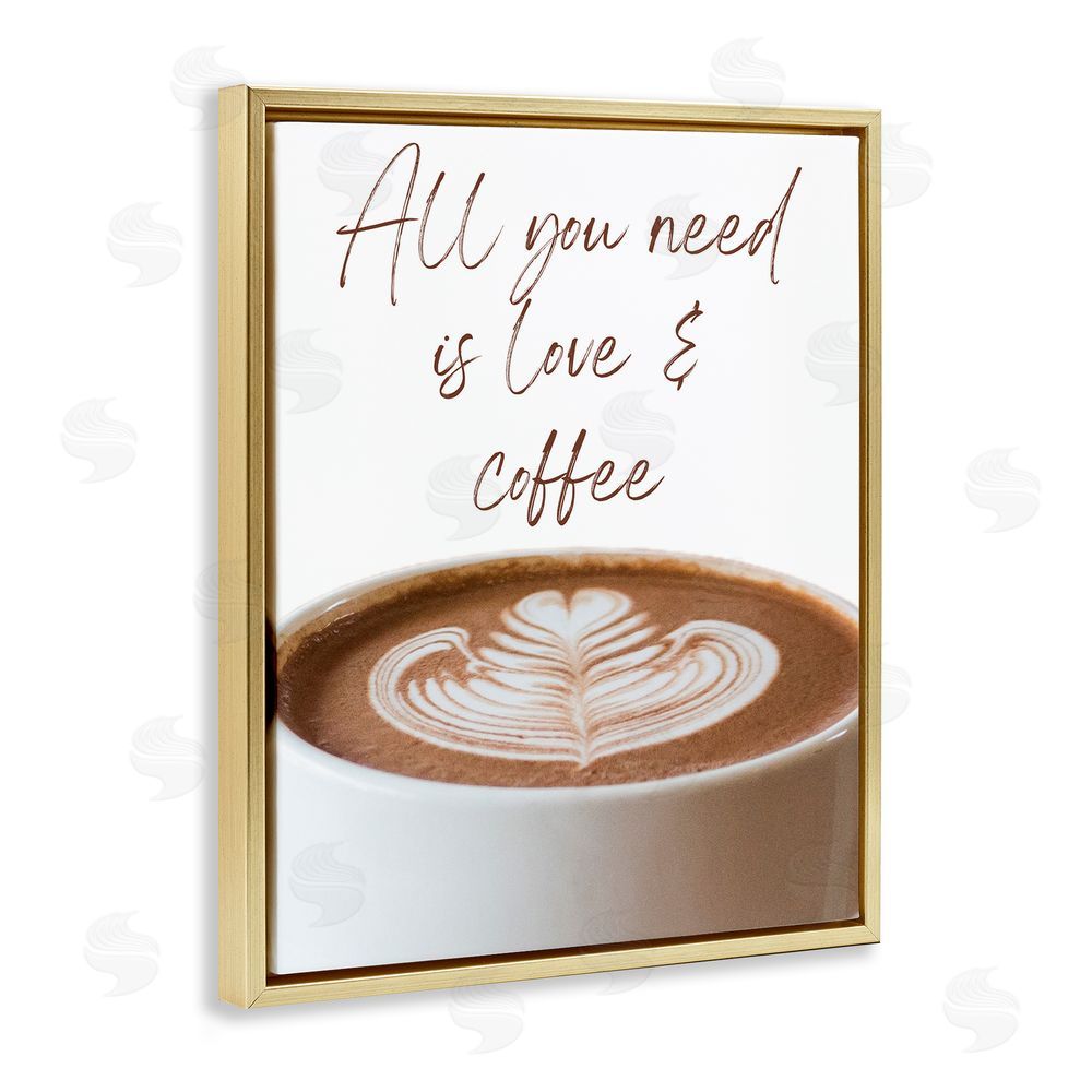 Jesse Keith All You Need Love & Coffee Gold Floating Frame Canvas Wall Art Print