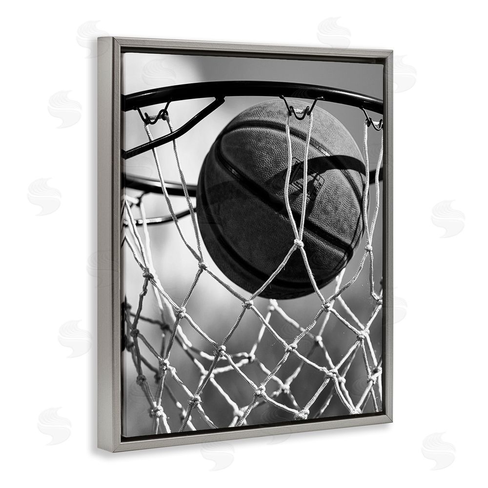 Marcus Prime Winning Basket Shot Gray Floating Frame Canvas Wall Art Print