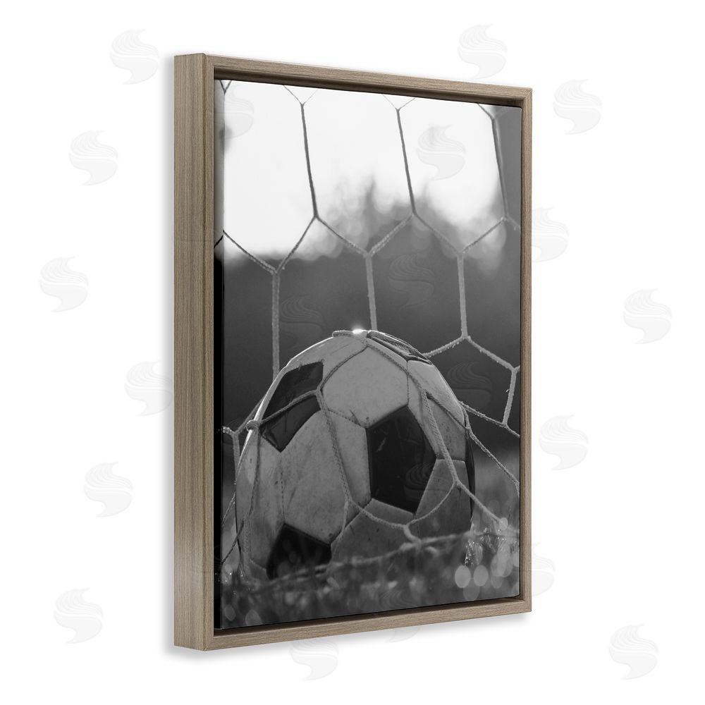 Marcus Prime Soccer Goal Score Brown Floating Frame Canvas Wall Art Print
