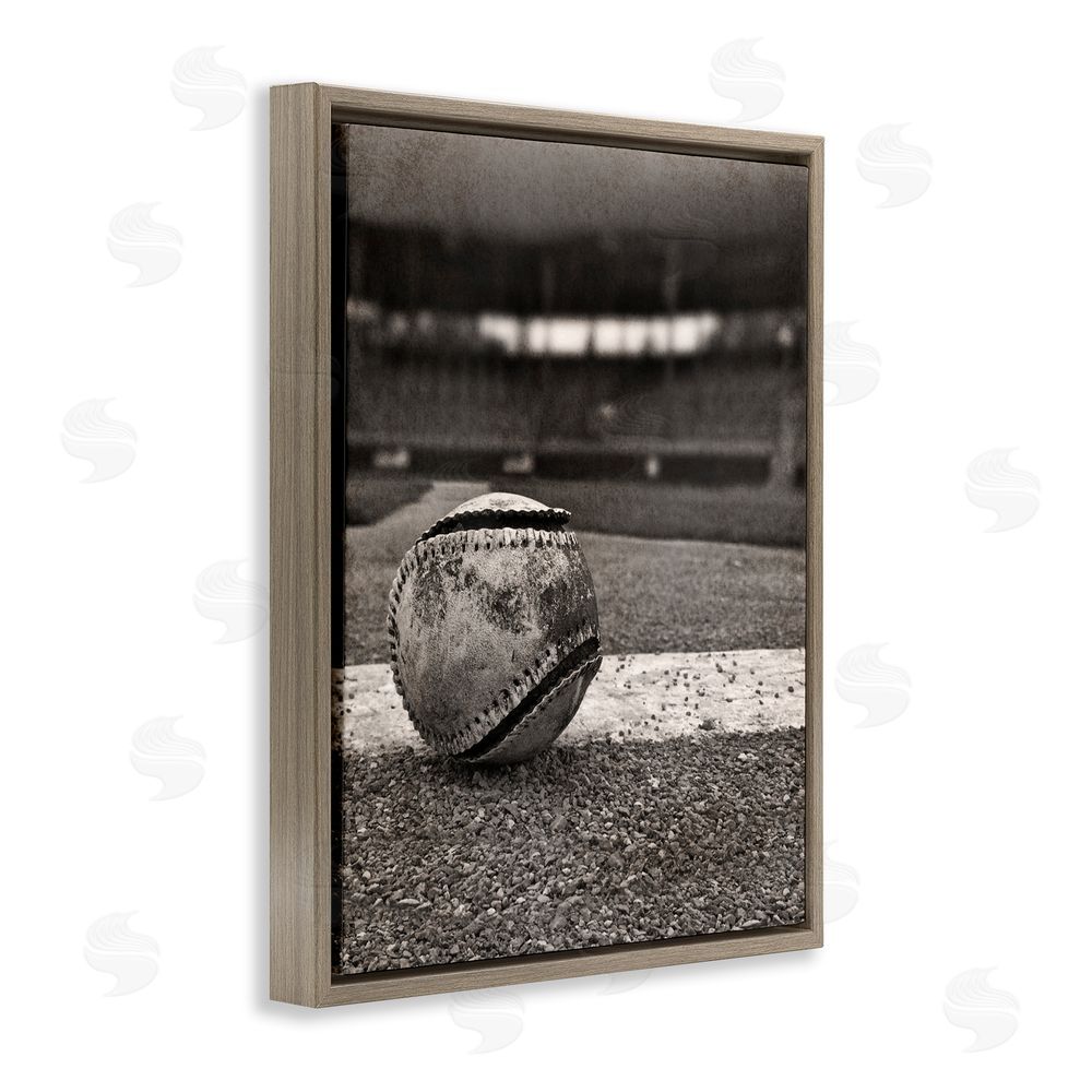 Marcus Prime Vintage Sports Weathered Baseball Brown Floating Frame Canvas Wall Art Print