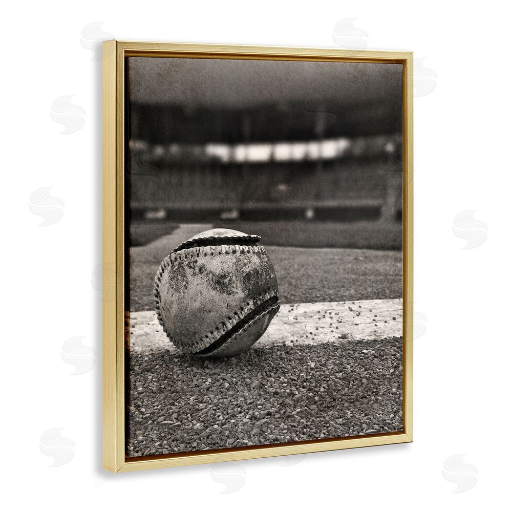 Marcus Prime Vintage Sports Weathered Baseball Gold Floating Frame Canvas Wall Art Print
