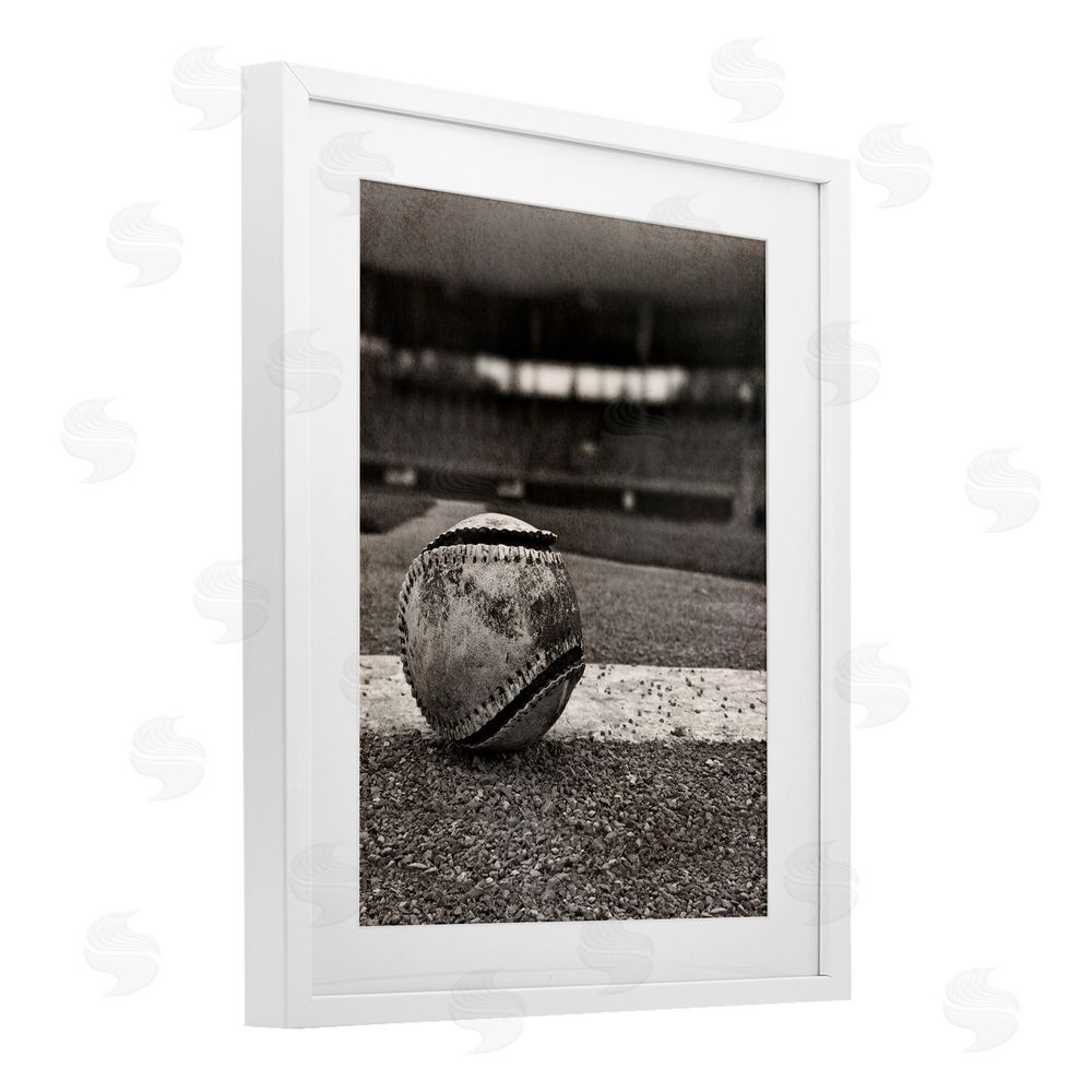 Marcus Prime Vintage Sports Weathered Baseball White Framed Print Under Glass Wall Art