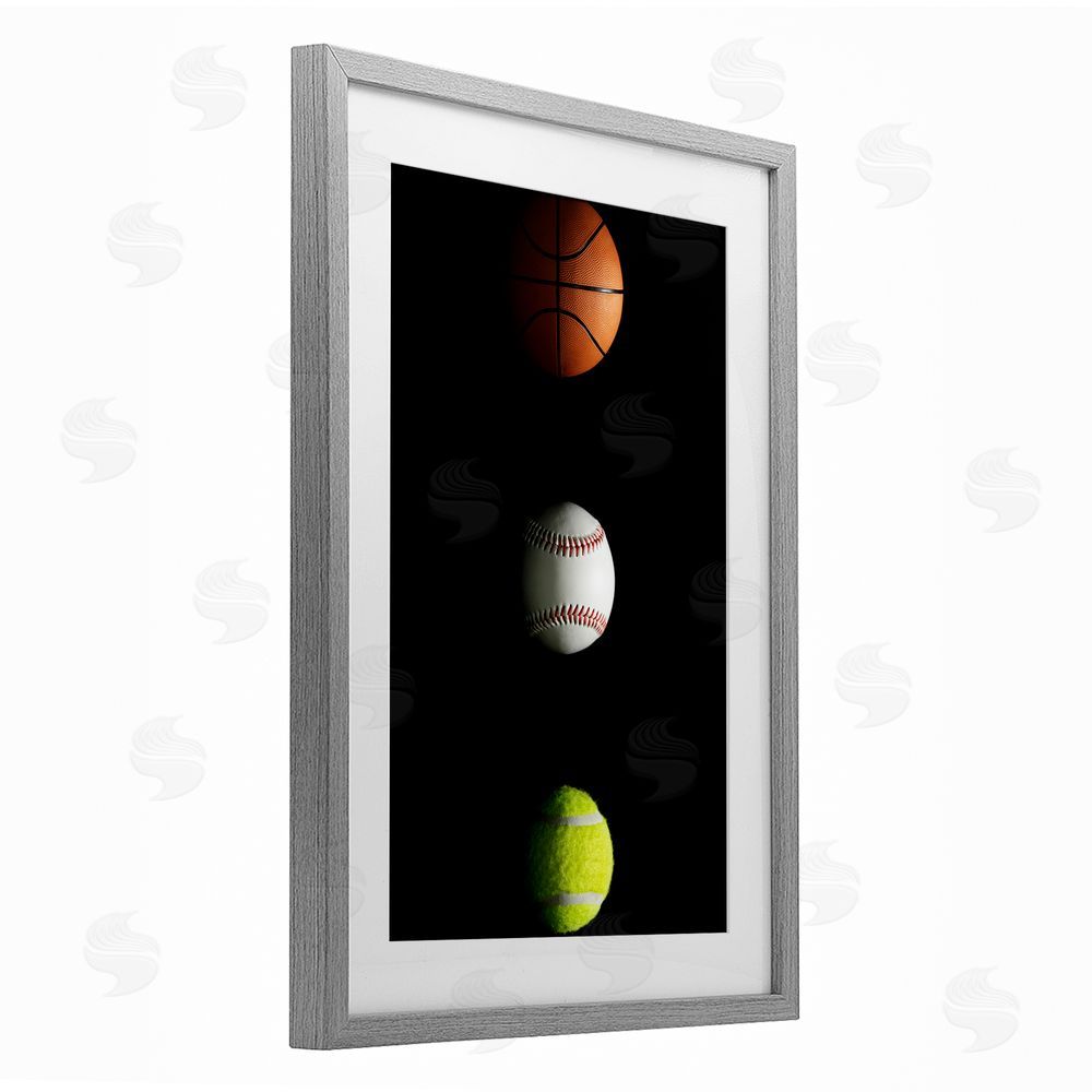 Jesse Keith Sports Balls Spotlight Gray Framed Print Under Glass Wall Art