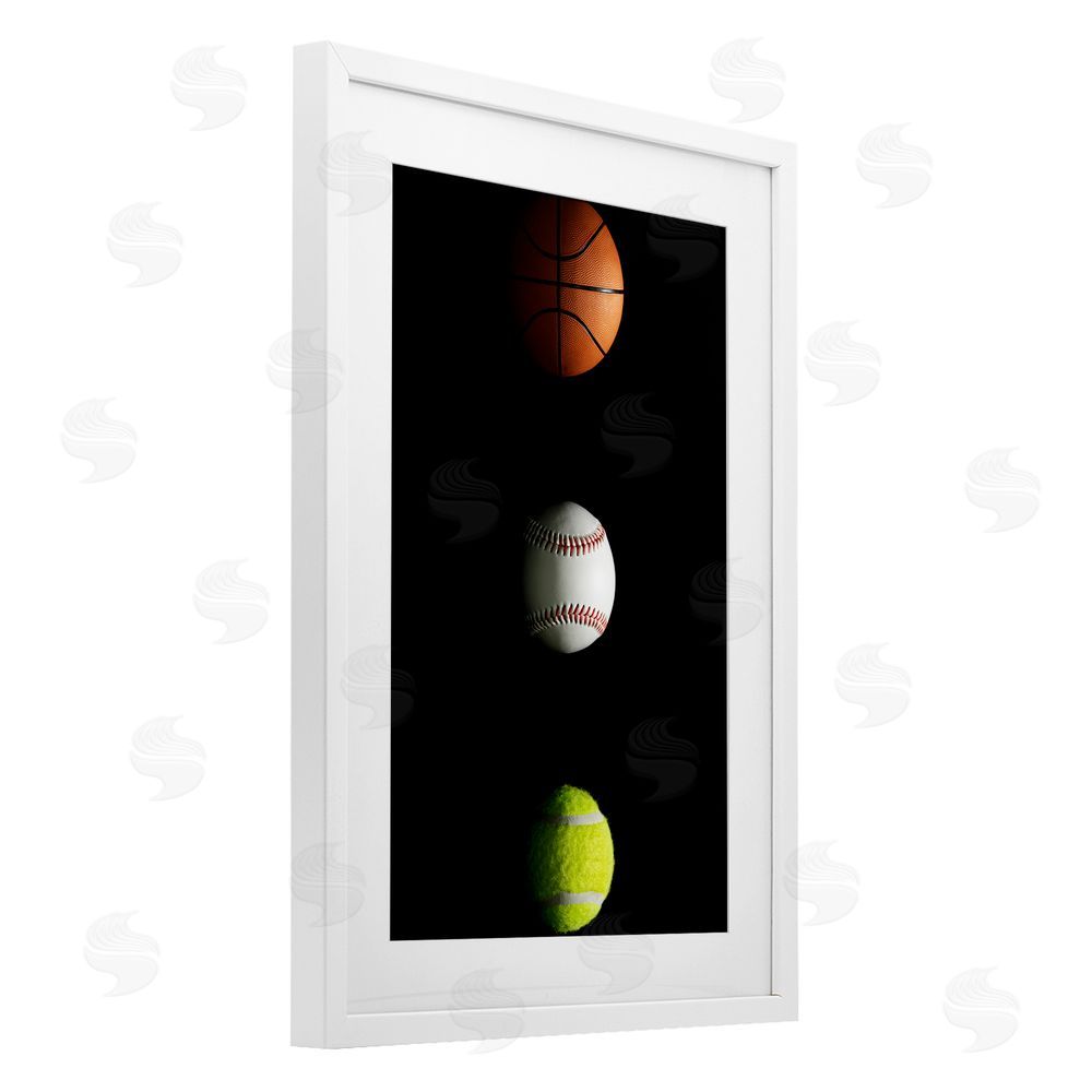 Jesse Keith Sports Balls Spotlight White Framed Print Under Glass Wall Art