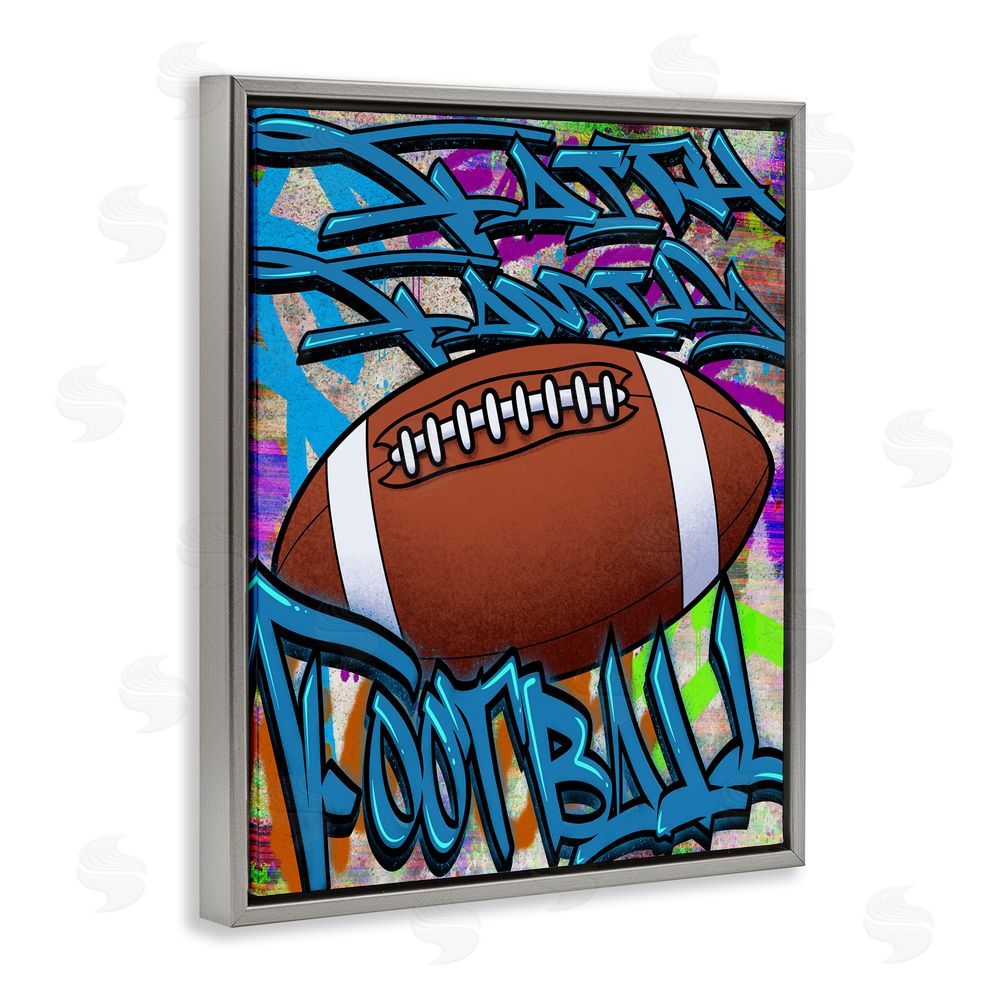 Marcus Prime Faith Family Football Graffiti Gray Floating Frame Canvas Wall Art Print