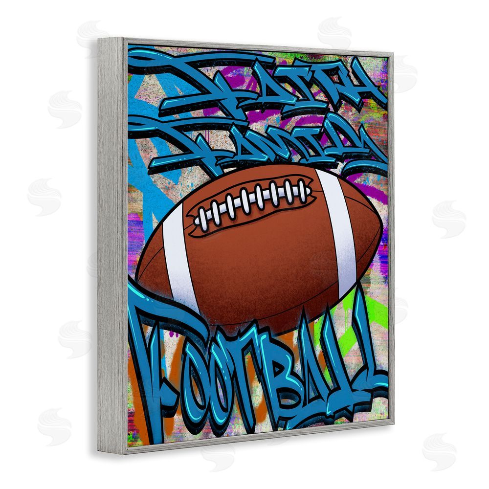 Marcus Prime Faith Family Football Graffiti Gray Framed Giclee Wall Art Print