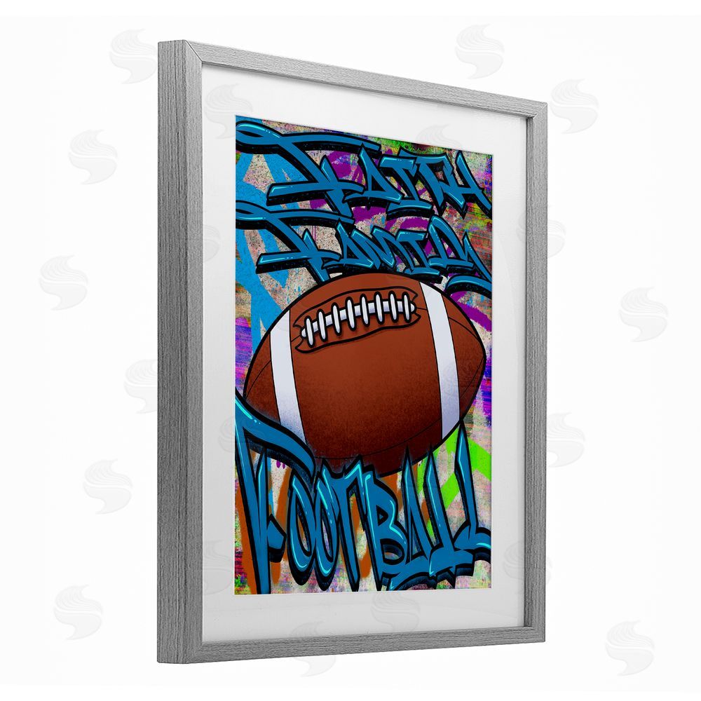 Marcus Prime Faith Family Football Graffiti Gray Framed Print Under Glass Wall Art