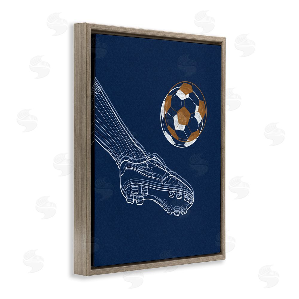 Marcus Prime Soccer Lines Contour Brown Floating Frame Canvas Wall Art Print