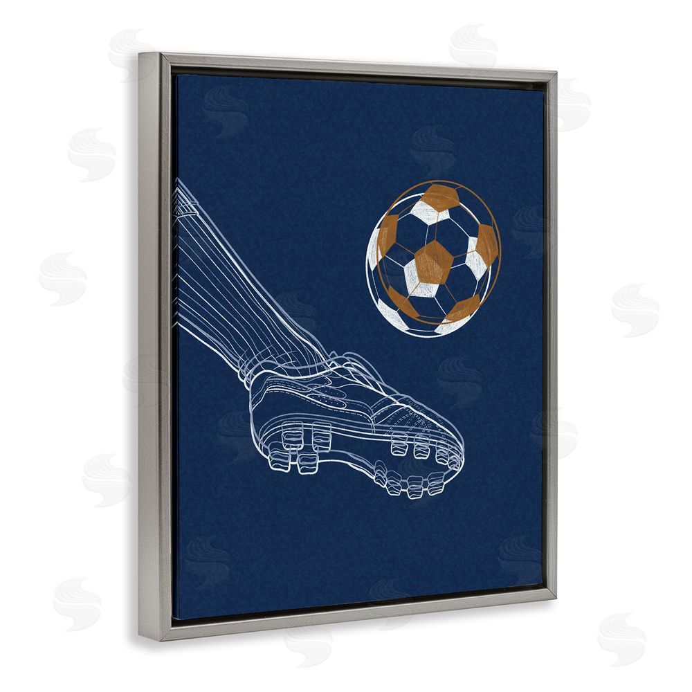 Marcus Prime Soccer Lines Contour Gray Floating Frame Canvas Wall Art Print