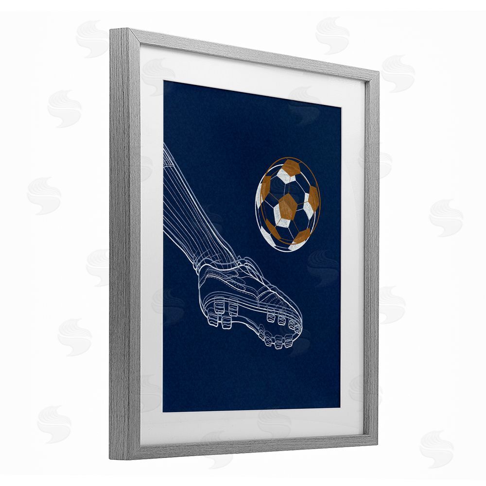 Marcus Prime Soccer Lines Contour Gray Framed Print Under Glass Wall Art