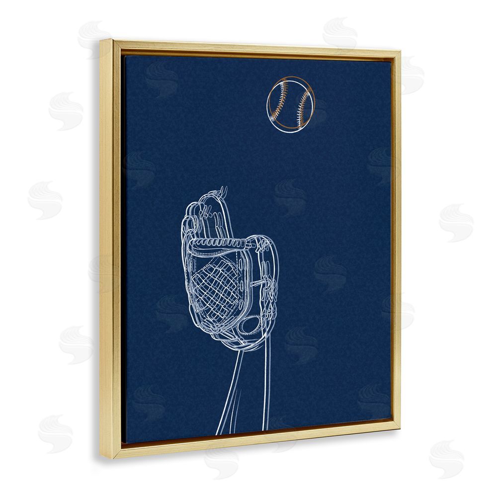 Marcus Prime Baseball Lines Contour Gold Floating Frame Canvas Wall Art Print