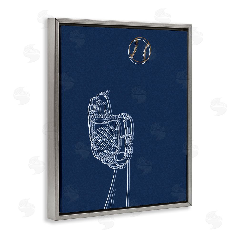 Marcus Prime Baseball Lines Contour Gray Floating Frame Canvas Wall Art Print