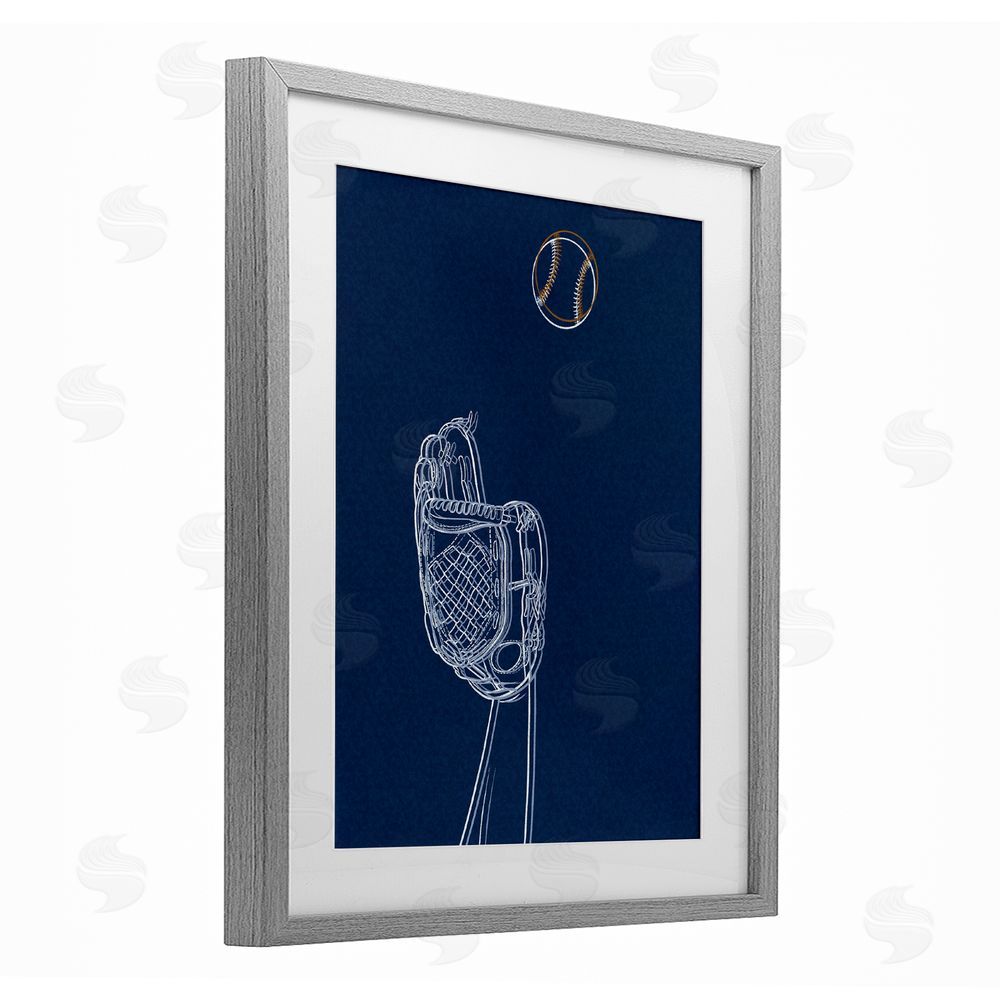 Marcus Prime Baseball Lines Contour Gray Framed Print Under Glass Wall Art