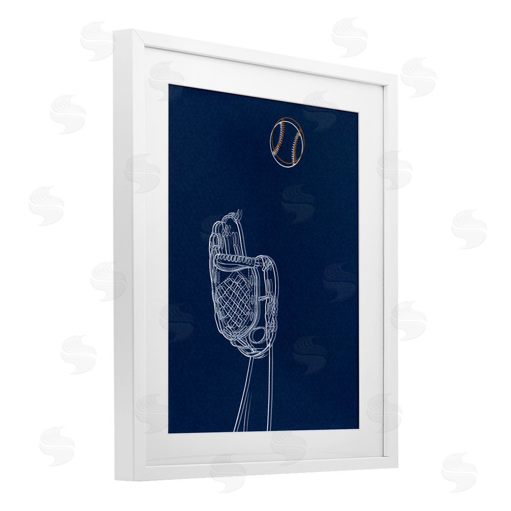 Marcus Prime Baseball Lines Contour White Framed Print Under Glass Wall Art
