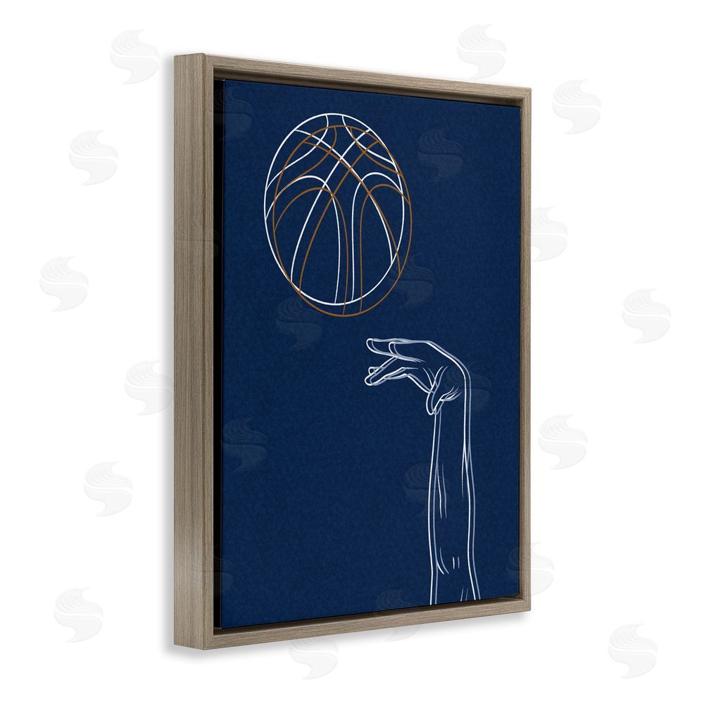 Marcus Prime Basketball Lines Contour Brown Floating Frame Canvas Wall Art Print