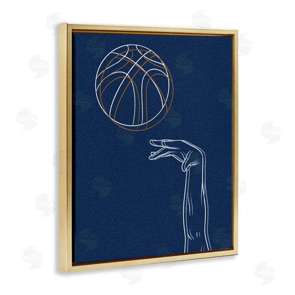 Marcus Prime Basketball Lines Contour Gold Floating Frame Canvas Wall Art Print