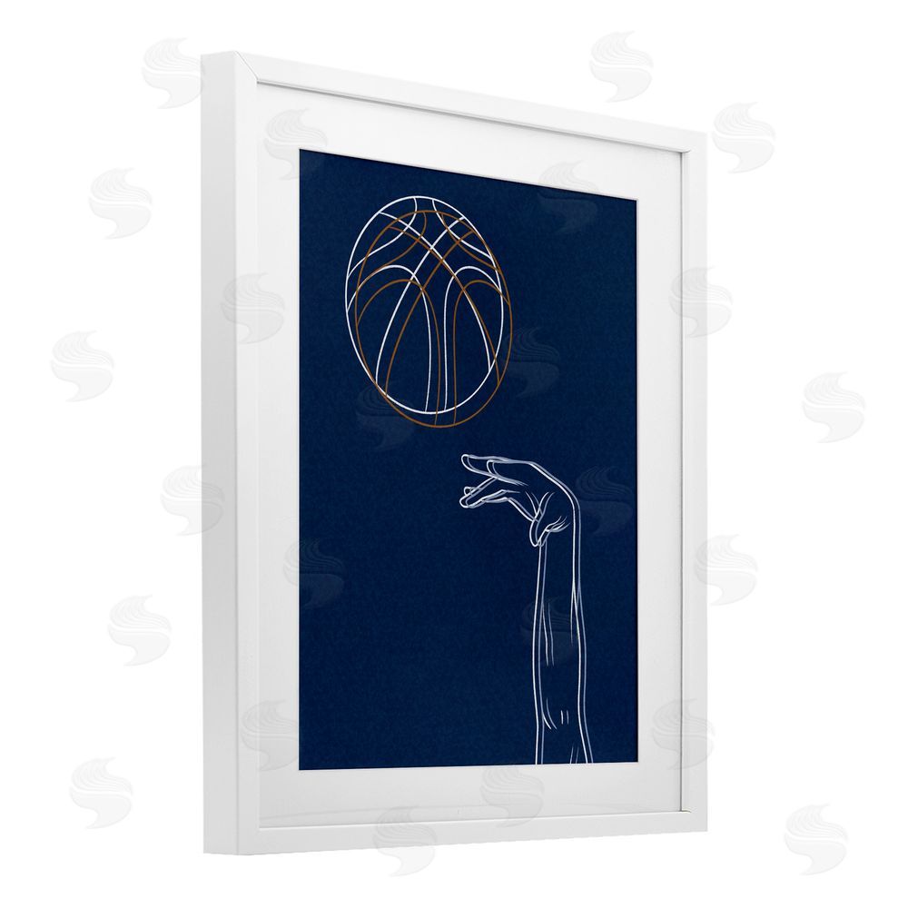 Marcus Prime Basketball Lines Contour White Framed Print Under Glass Wall Art