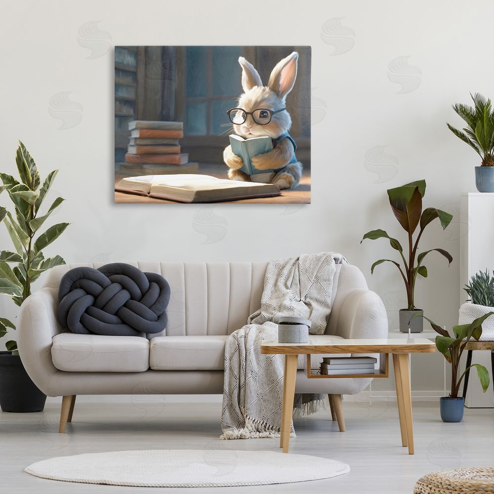 Kim Allen Bookish Bunny at Desk Stretched Canvas Wall Art in Room
