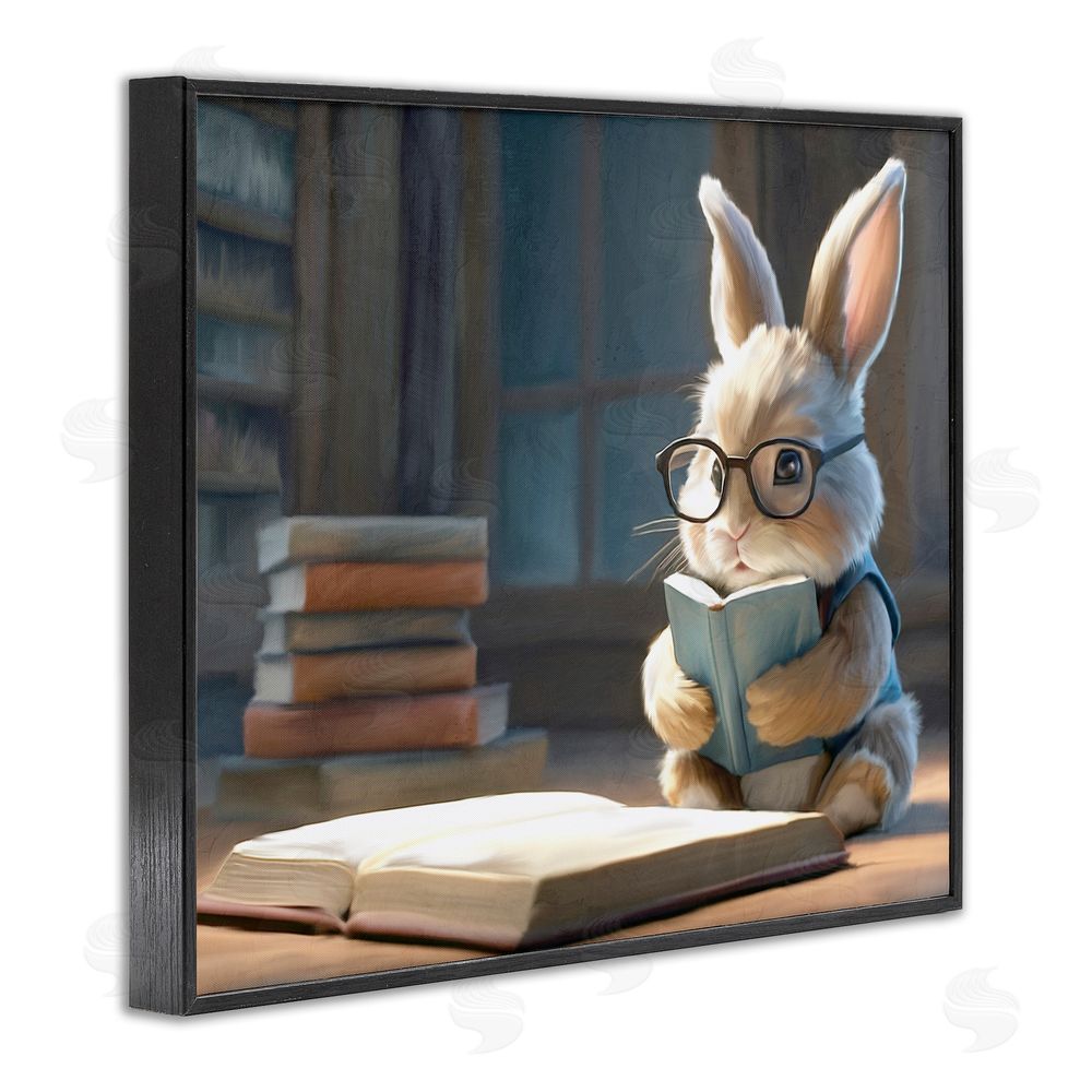 Kim Allen Bookish Bunny at Desk Black Framed Giclee Wall Art Print
