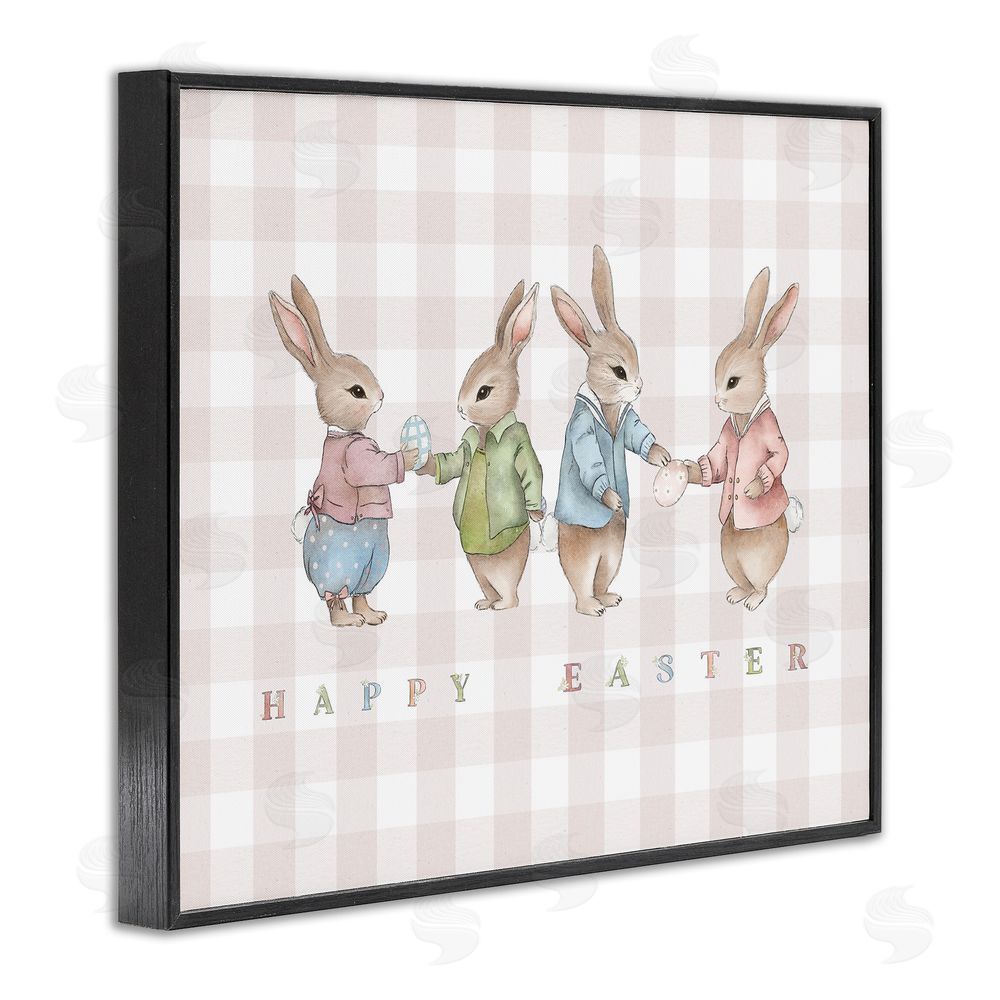 Leah Straatsma Easter Bunnies Pink Gingham Blacked Framed Giclee Wall Art Print