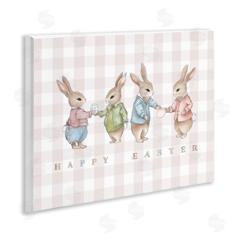 Leah Straatsma Easter Bunnies Pink Gingham Wooden Wall Plaque Art Print