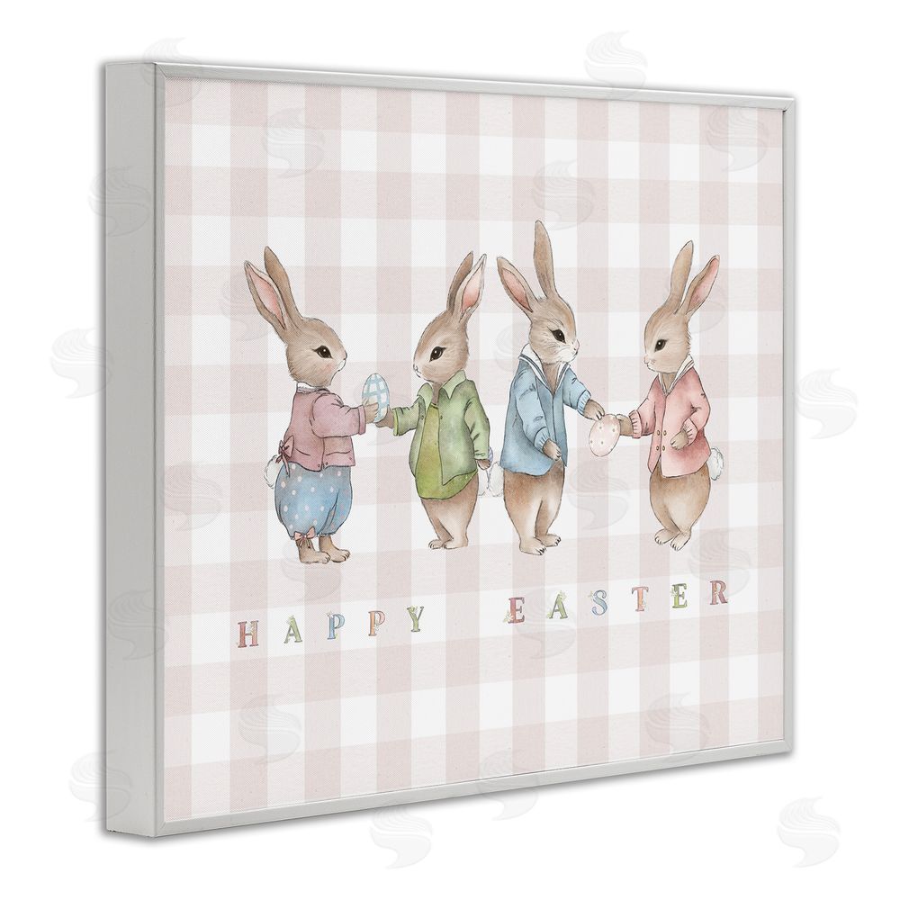 Leah Straatsma Easter Bunnies Pink Gingham White Framed Giclee Wall Art Print