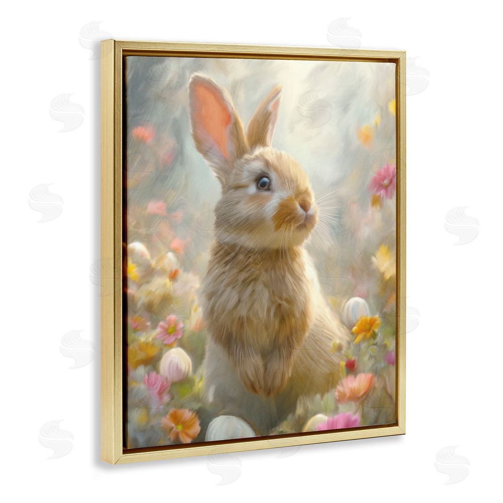 Kim Allen Bunny Dreams Meadow Gold Floating Frame Canvas Wall Art Print