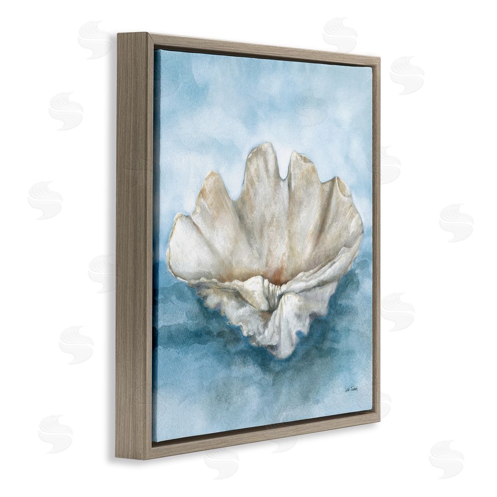 Leslie Trimbach Coastal Calm Scalloped Shell Brown Floating Frame Canvas Wall Art Print