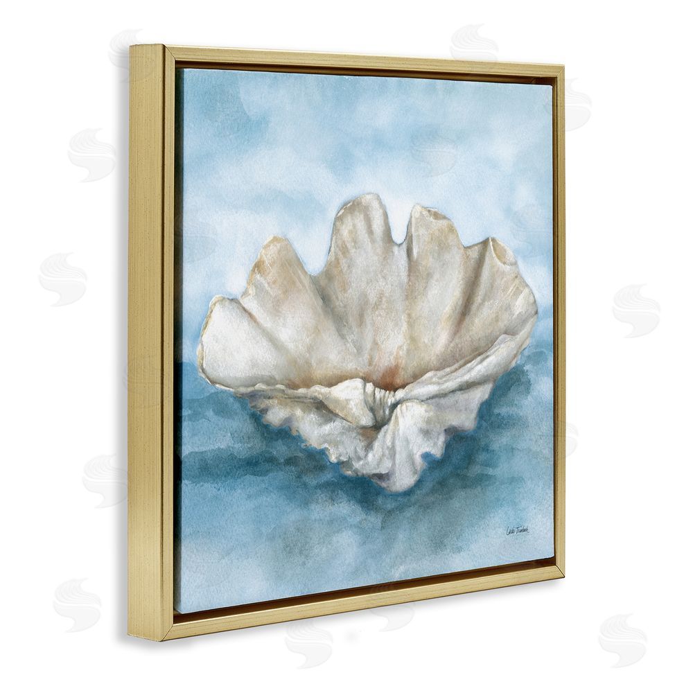 Leslie Trimbach Coastal Calm Scalloped Shell Gold Floating Frame Canvas Wall Art Print