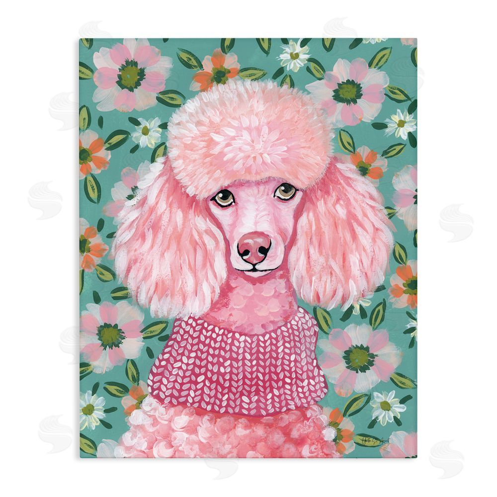 Yvette St. Amant Floral Poodle In Pink Stretched Canvas Wall Art Print