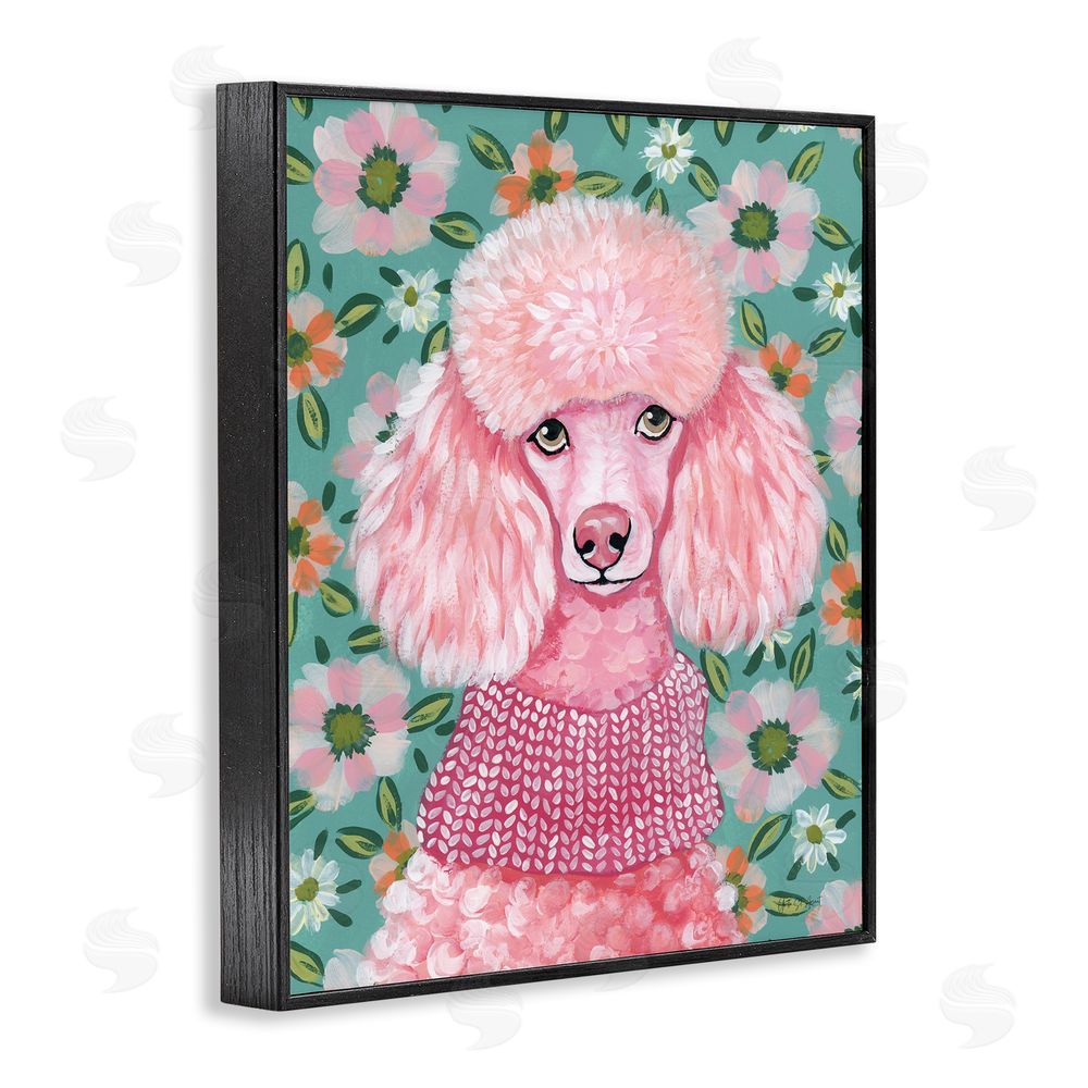 Yvette St. Amant Floral Poodle In Pink Black Framed Giclee Wall Art Print