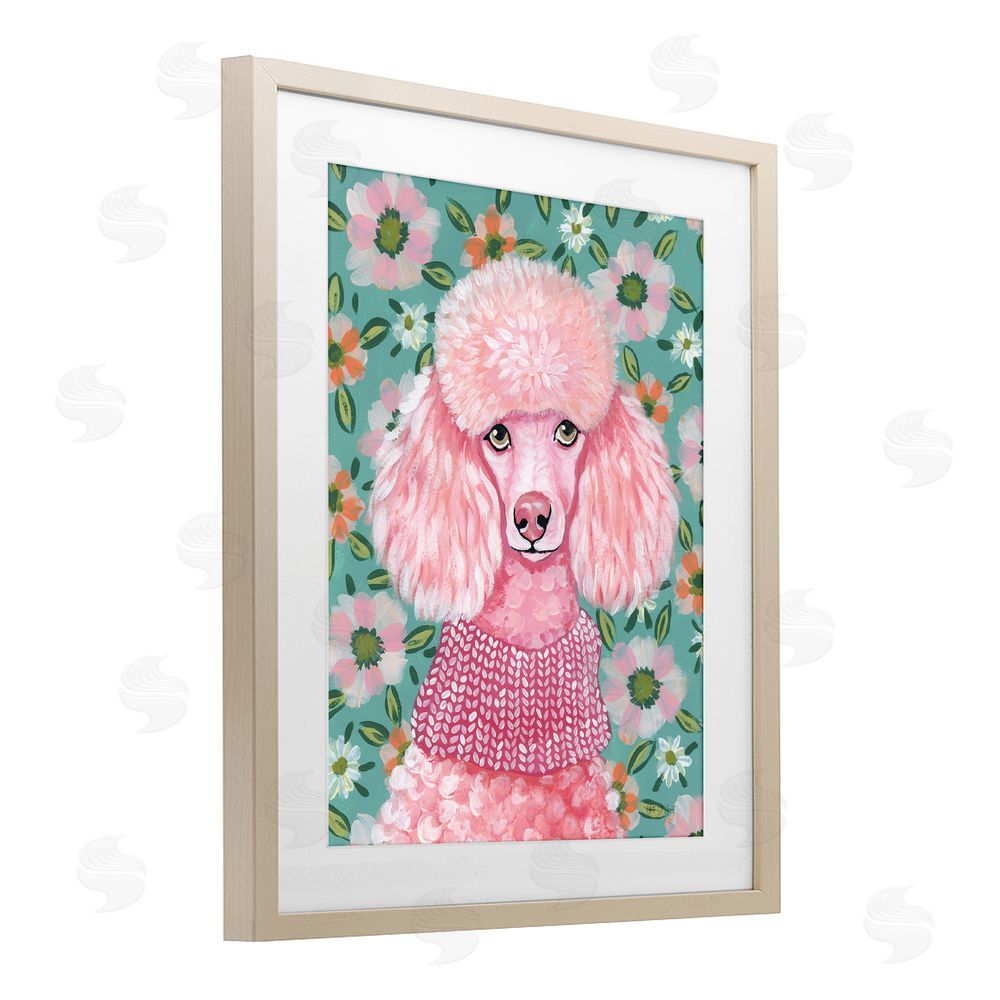 Yvette St. Amant Floral Poodle In Pink Brown Framed Print Under Glass Wall Art